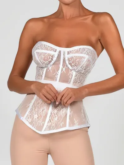 bustier-dentelle-blanc Biele čipkované poprsie s kvetinovým vzorom