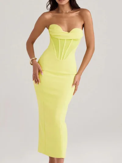 robe-corset-moderne Moderné žlté dlhé korzetové šaty s výstrihom